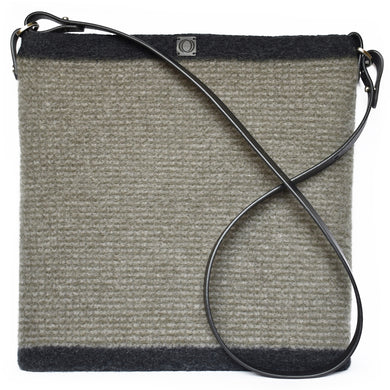 Knitted, boiled wool, soft felt handbag in alpine and gravel stripes. Organic, renewable and toxin free.