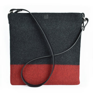 Flame red & charcoal, boiled wool, soft felt handbag. Organic, toxin free handbag.