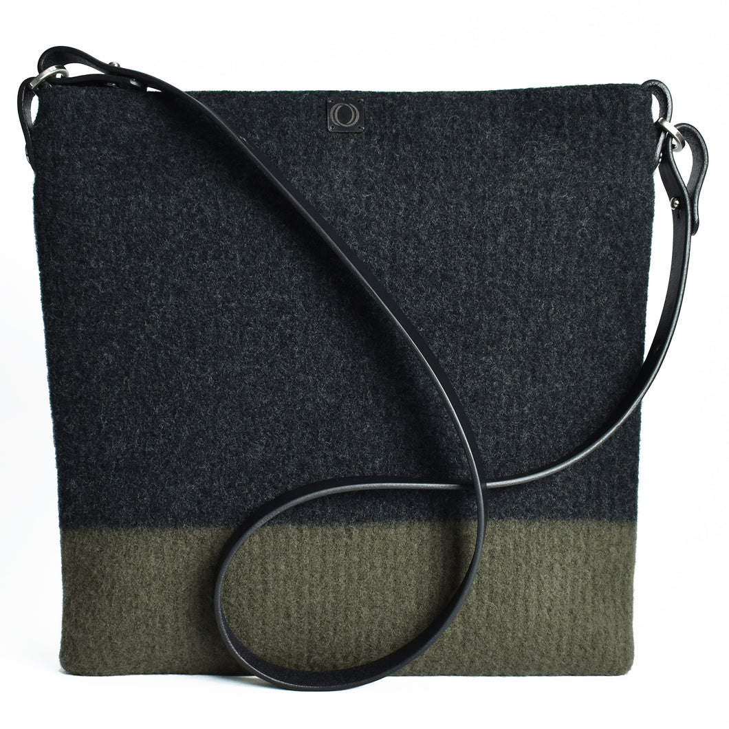 Large, boiled wool, soft felt handbag in alpine and charcoal..