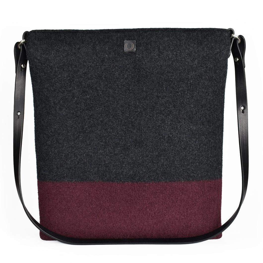 Garnet & charcoal, boiled wool, soft felt handbag. Organic, toxin free handbag.